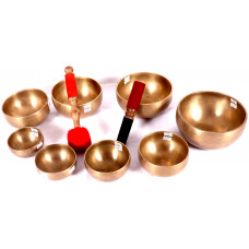 Harmonic Healing,  Musical Signing bowls SET, CHAKRA HEALING, TIBETAN SINGING BOWLS COMPLETE SET OF 7 NOTES/8 BOWLS - Medium Size