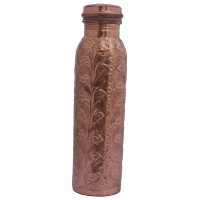Pure cupper water bottle to drink neutral, purified and Pranik pure water, decorated, from Nepal - Medium size