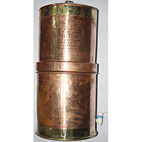 COPPER WATER FILTER WITH PURE CERAMIC CANDLES, Hand work in Nepal, murky/dirty water best purifier to neutralize from all chemicals, virus, bacteria - Large size