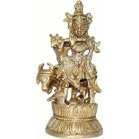 KRISHNA (Standing Krishna With Cow and  Flute), Best quality statue hand work in Nepal by Master Artist. Shiny Yellow (Golden) Color - Extra Small Size KRISHNA (Standing Krishna With Cow and  Flute), Best quality statue hand work in Nepal by Master Artist. Shiny Yellow (Golden) Color - Extra Small Size