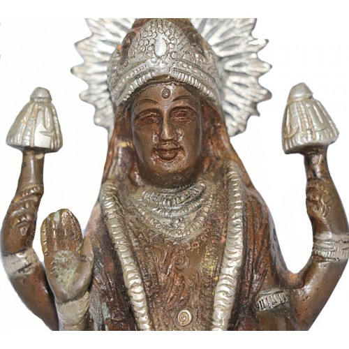 Lakshmi (Mahalakshmi) - The goddess of wealth, Super Fine Statue hand worked in Nepal, Silver and Brown Mix color - Medium Size