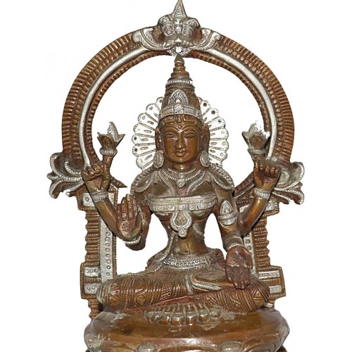 Lakshmi (Mahalakshmi) - The goddess of wealth, Super Fine Statue hand worked in Nepal, Silver and Brown Mix color - Large Size