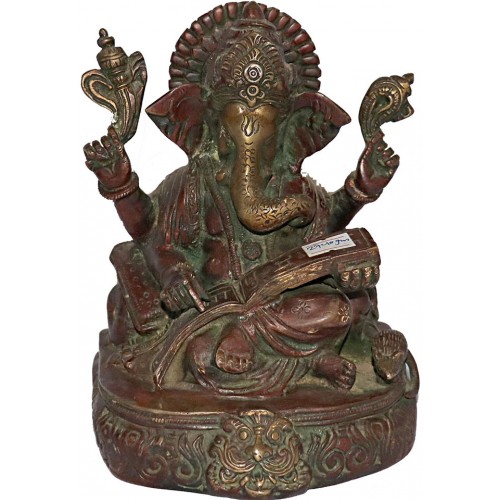 Ganesh - The Lord of Provides Prosperity, fortune and success. Best quality statue hand work in Nepal by Master Artist. Black Green Statue - Large Size