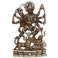 Kaali (Mahishasura Mardini) - Best quality statue hand work in Nepal by Master Artist. Silver and Brown Mixed Color - Large Size Kaali (Mahishasura Mardini) - Best quality statue hand work in Nepal by Master Artist. Silver and Brown Mixed Color - Large Size