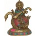 SARASHOWTI with stone and green metal, Best quality statue hand work in Nepal by Master Artist. Green, Red, Blue and Dim Yellow Mixed Color - Medium Size