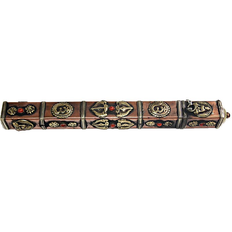 Incense stick keeping box (holder), Square Shape with nice decoration, Copper/Bronze - Medium Size