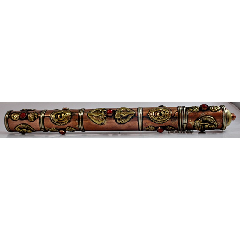 Incense stick keeping box (holder) round shape with decoration, Copper/Bronze - Medium Size