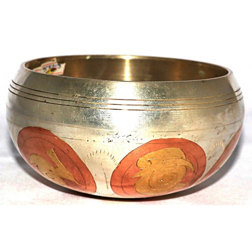 C# (DO#) - Musical, Therapeutic, Brass White Carved / Silver Printing, Molded Singing Bowl - Extra Small Size