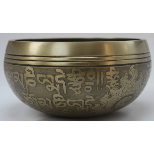 Culmination Period - Moon Tone, Brass Carved, Double Bajra/Flower of life, Molded Singing Bowl - Extra Small Size