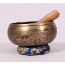 G- Planetary, Brass, Machine Made,Etching with (White Tara) Dice, Cast Moulded Singing Bowl - Extra Small Size (XS)