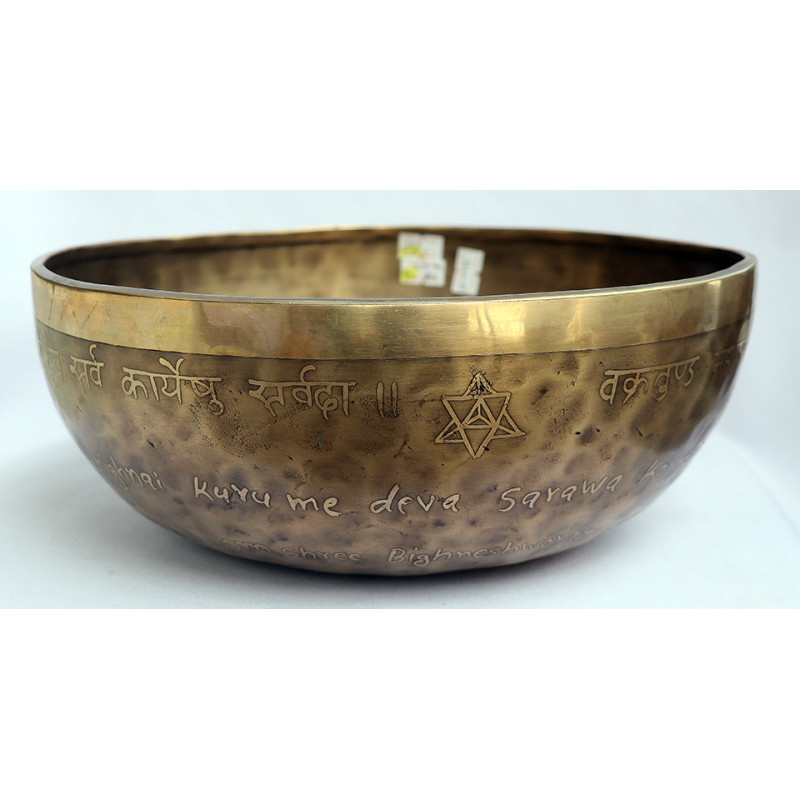 Neptune - Planetary, Therapeutic, Handmade, Jambati, Etching, Carving (Lord Ganesh Symbol/Ganesh with related mixed Mantra), Singing Bowl - Large Size