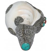 Metal Conch Shell(SHANKHA), powerful ancient healing (therapeutic) instrument, Hand work, Beautiful Design, White Color - Small Size Metal Conch Shell(SHANKHA), powerful ancient healing (therapeutic) instrument, Hand work, Beautiful Design, White Color - Small Size