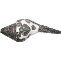 Metal Conch Shell (SHANKHA),  powerful ancient healing (therapeutic) instrument-Hand work, Beautiful Design, White Color - Medium Size Metal Conch Shell (SHANKHA),  powerful ancient healing (therapeutic) instrument-Hand work, Beautiful Design, White Color - Medium Size