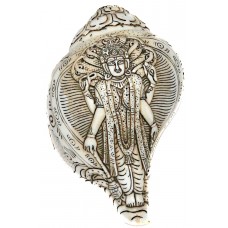 God Vishnu Carving Conch Shell (SANKHA), powerful ancient healing (therapeutic) instrument, Hand work, White Color - Medium Size