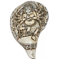Ganesh Carving Conch Shell(SANKHA), powerful ancient healing (therapeutic) instrument, Hand work-White Color - Medium Size Ganesh Carving Conch Shell(SANKHA), powerful ancient healing (therapeutic) instrument, Hand work-White Color - Medium Size