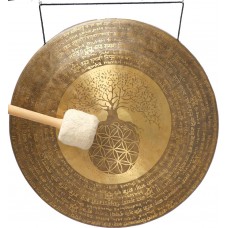 UNIQUE GONG BY GOVINDA TIWARI - MCE® Professional Designed - Flower of Life and flower of Tree with powerful mantras in English and Sanskrit - Giant Size (60 cm, 23.5 Inch)