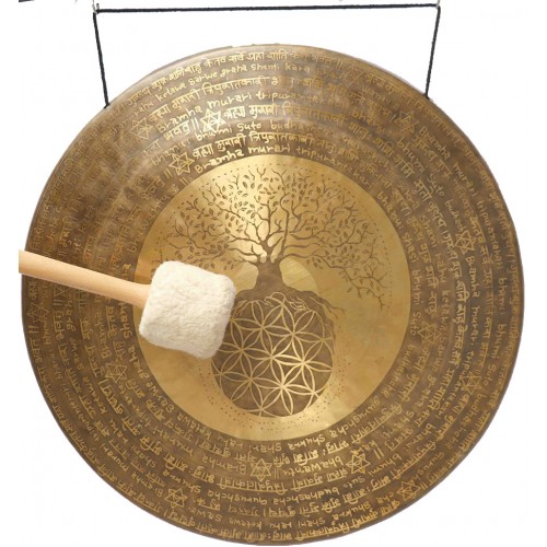 UNIQUE GONG BY GOVINDA TIWARI - MCE® Professional Designed - Flower of Life and flower of Tree with powerful mantras in English and Sanskrit - Large Size